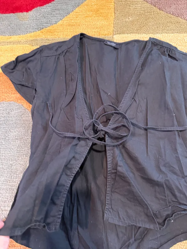 Brandy Melville / John Galt Black Open Front Tie Front Blouse Top Shirt One Size - Image 3