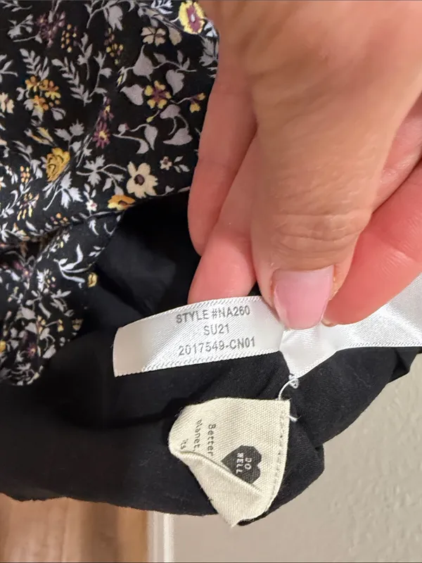 Madewell Floral Ruffle Neck Short Sleeve Dress Black Multicolor Medium Mini - Image 7