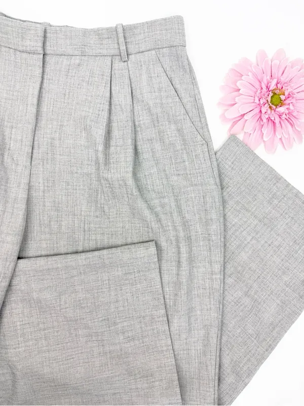 Abercrombie & Fitch Curve Love A&F Sloane Tailored Wide Leg Pant Grey Heather - Image 6