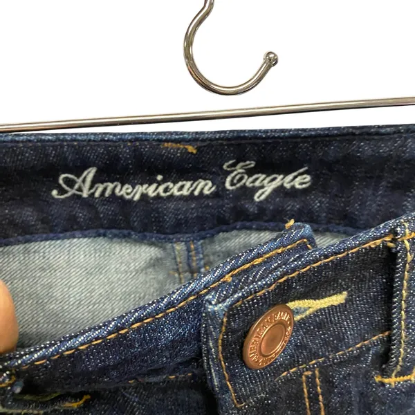American Eagle Blue Micro Denim Jean Shorts Distressed Frayed Hem‎ Junior Sz 25 - Image 2