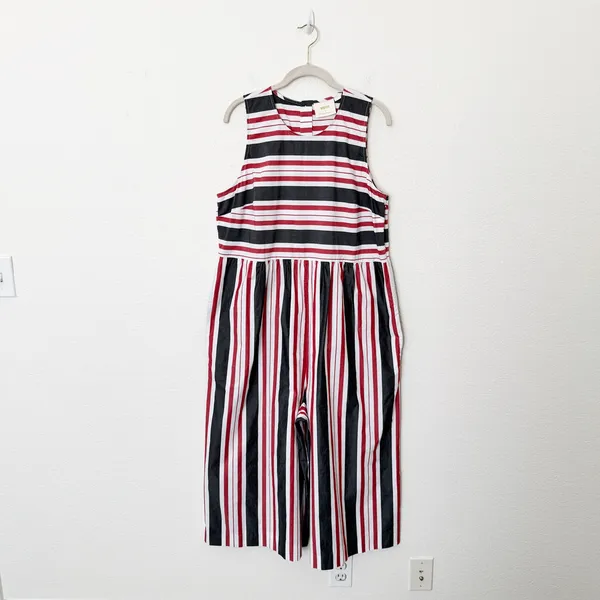 [Anthropologie] Maeve Red Gray Striped Wide Leg Sleeveless Jumpsuit Cotton Sz XL - Image 2