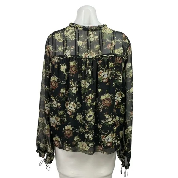 Aritzia Wilfred Black Floral Long Sleeve Chiffon Mesh Ruffle Blouse Top Size S - Image 3