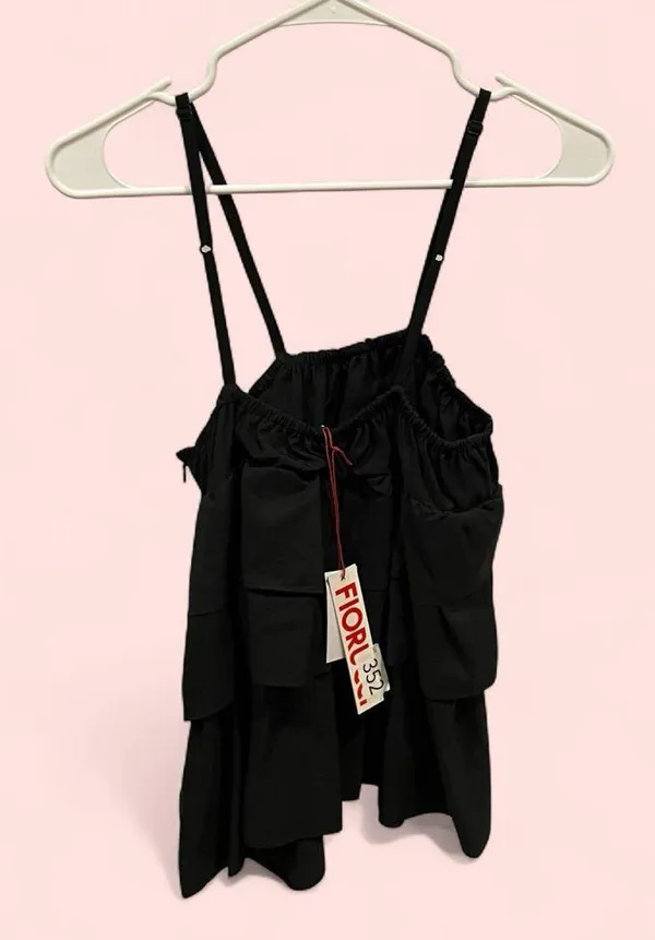 Fun NWT Fiorucci black tiered ruffle ice cream pin adjustable strap top - Image 4