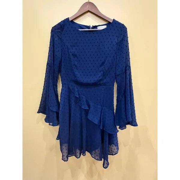 Altar'd State Navy‎ Blue Mini Dress Swiss Dot Ruffle Small Coquette Fairycore - Image 2