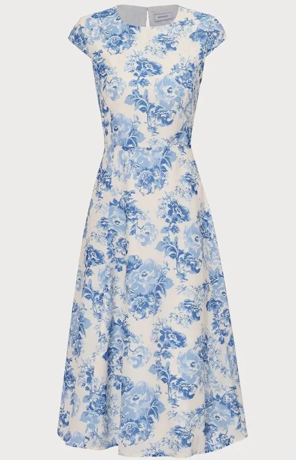 RIHOAS The Blue Round Neck Cap Sleeve Floral Midi Dress 76 - Image 7