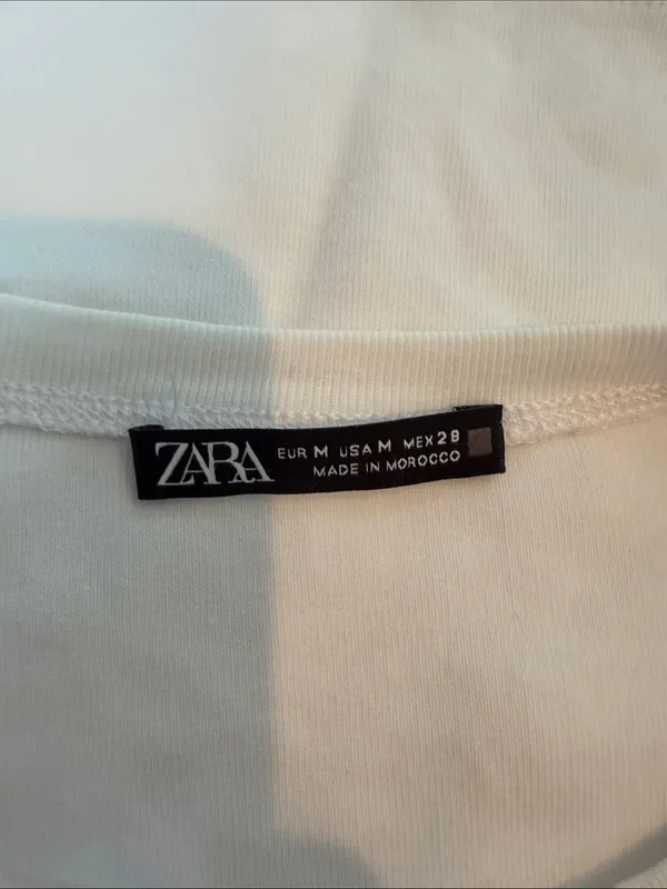 Zara White Cap Sleeve Cotton Tee with Contrast Trim - Image 3