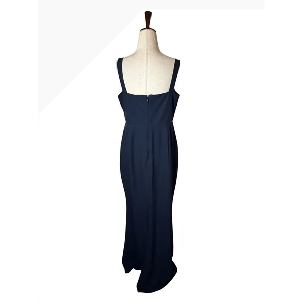 BHLDN Ashlynn Gown Women 12‎ Midnight Blue Square Neck Side Slit Crepe Formal - Image 3