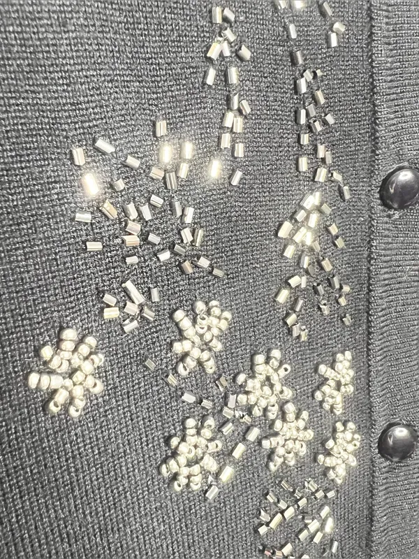 Spense Black Cardigan with Metallic Beaded Floral Embellishment Size Medium - Image 5