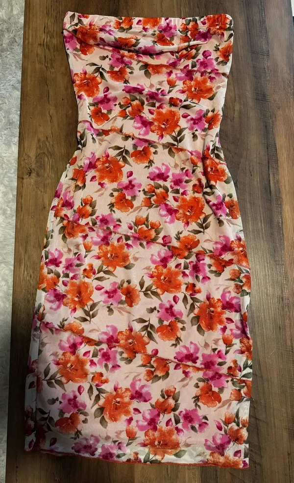 Floral Strapless Dress Pink Size M - Image 2