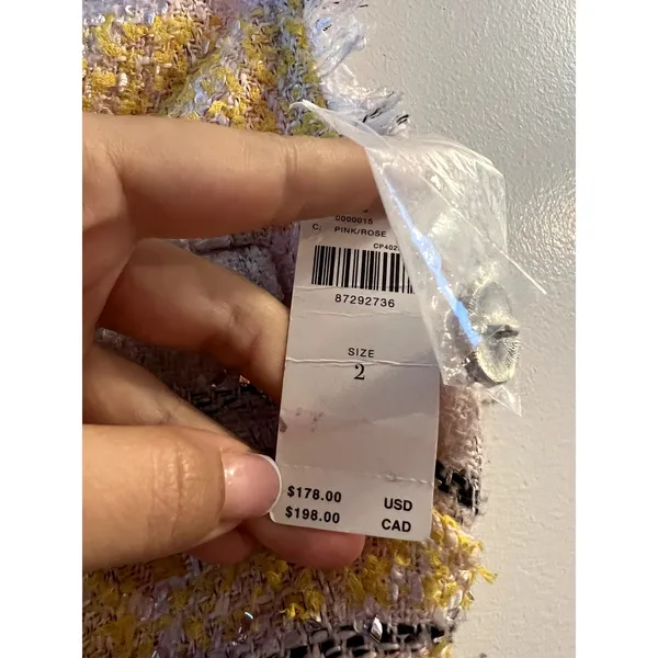 Maeve Anthropologie Sleeveless Tweed Mini Dress Pink Yellow White V-neck size 2 - Image 4
