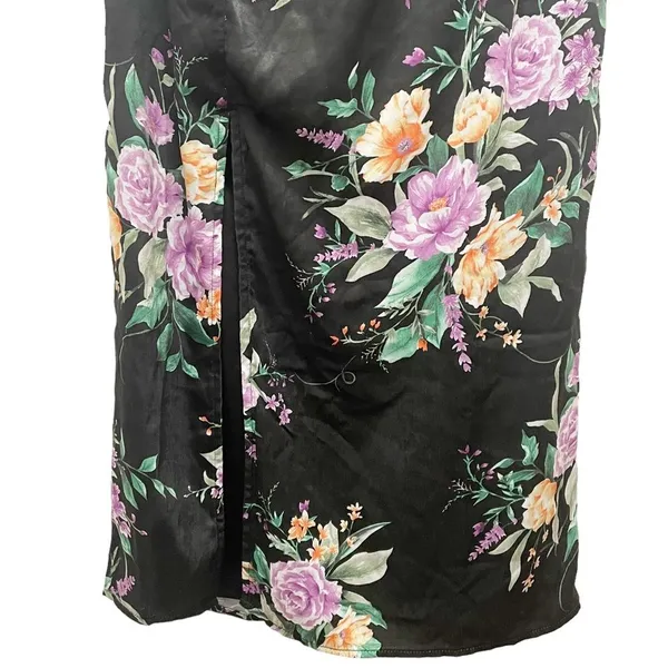 NWT Lulus Keepin' It Chic Black Floral Satin One-Shoulder Midi Dress Size Medium - Image 9