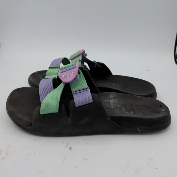 Chacos Chillos Slide Sandals Women 9 Black Green Purple Colorblock Straps J106604 - Image 2