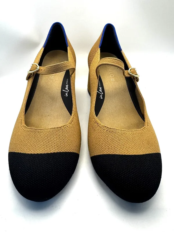 Rothy’s Camel Tan Mary Jane Block Heel Pumps with Black Cap Toe Sz 7.5 - Image 4