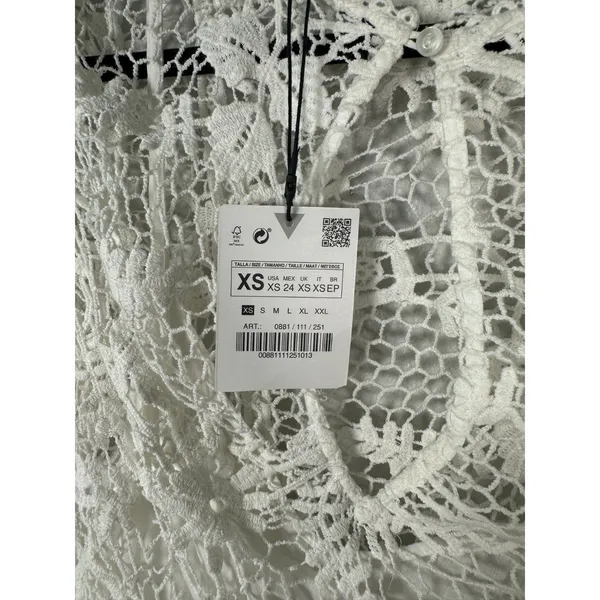 Zara White Crochet Lace Gauzy Babydoll Mini Dress Size XS NEW with Tags - Image 6