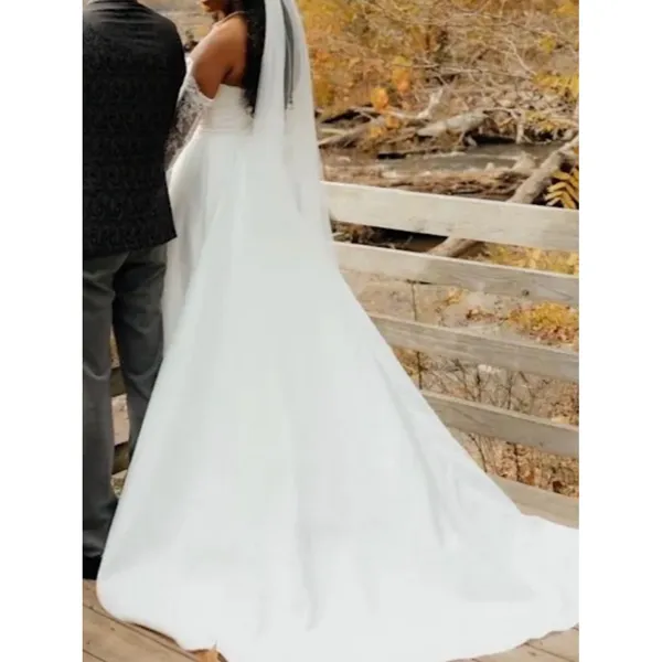 Lulus Lifetime of Love White Satin Strapless A-Line Gown Size 10 Classic Wedding - Image 3