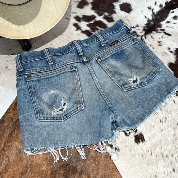 Vintage style wrangler‎ cut off denim shorts light wash - Image 8