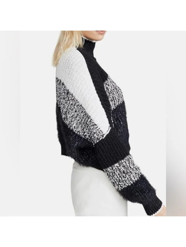 Free People Sunbrite Colorblocked whimsigoth Fuzzy Cropped Mockneck small - Image 3