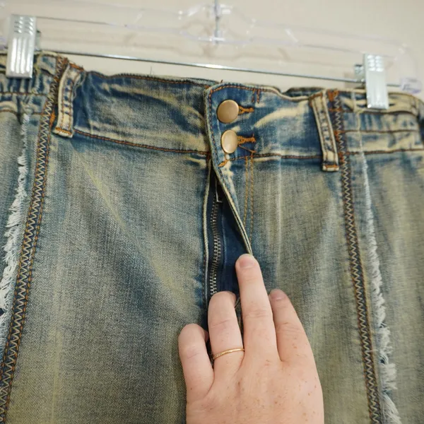 Oli‎ & Hali Yellow Wash Distressed Cargo Jeans XL Fringed Raw Edge Utility Pants - Image 5