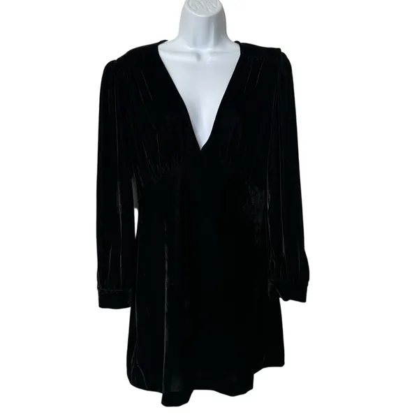 Zara Black Velvet babydoll Dress size L - Image 2