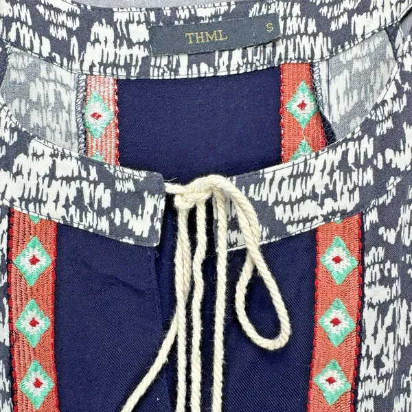 THML Dress Small Navy Blue & White Halter Short Boho Festival Beach Cruise - Image 3