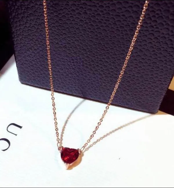 14K Rose Gold Plated Crystal Love Heart Pendant Necklace for Women - Image 2