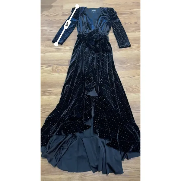 Retrofête Flora Black Velvet Polka Dot Wrap Dress Women’s Size Small - Image 5