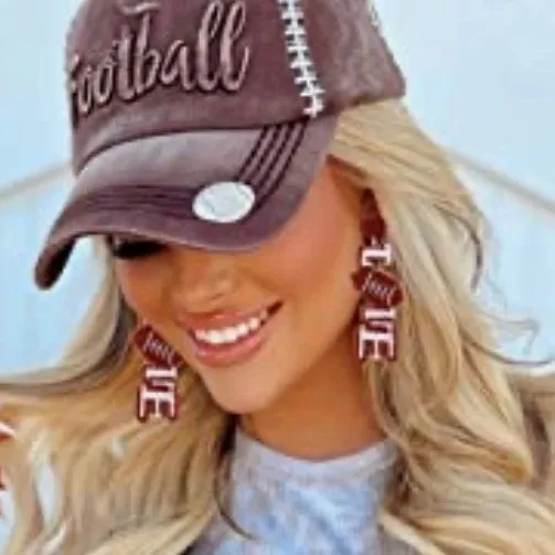 Hippie by JolliMolli Football LOVE Beaded Earrings Womens‎ OS Red White Gameday - Image 2