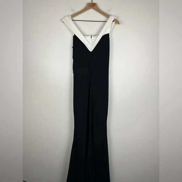 Club L On Bloom Black & White Bardot Maternity Maxi Dress Flower Wedding‎ Sz 8 - Image 8