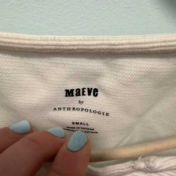 Maeve Anthropologie‎ Puff Sleeve Top White Small Boho Romantic Date Night - Image 2