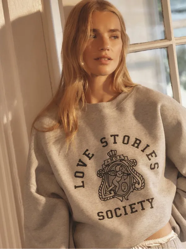 Love Stories Society Sloane Crewneck Sweatshirt Gray Large - Image 2