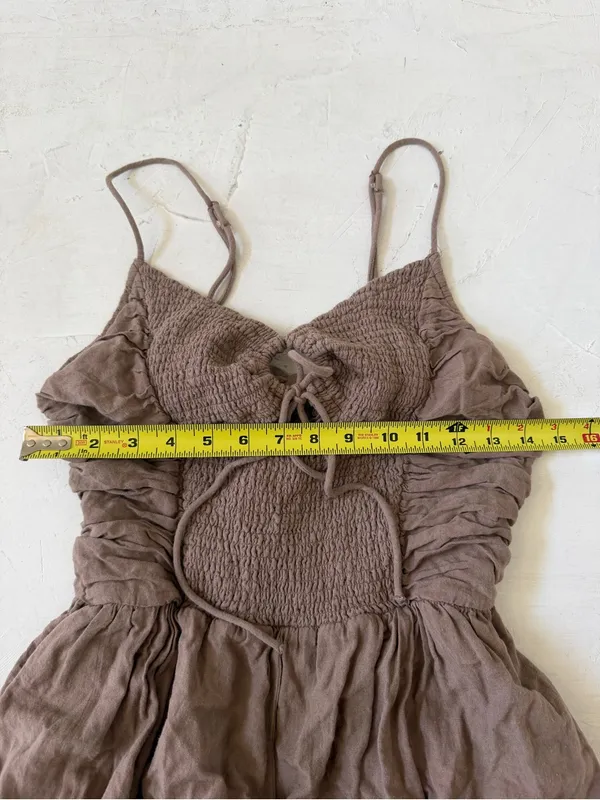 Free People Endless Summer Day Glow One Piece Smocked cutouts Jumpsuit Taupe M - Image 7