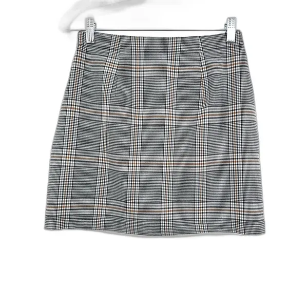 Abercrombie & Fitch White Black Plaid Zip Up Slit A-Line Skirt Mini Skirt Size S - Image 2