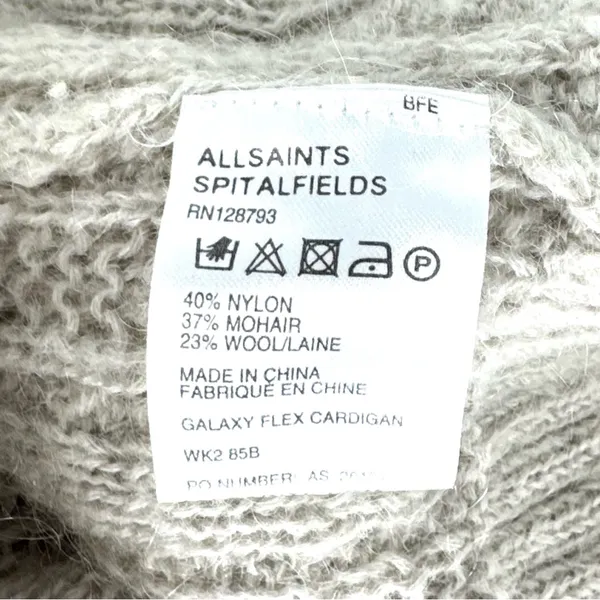 All Saints Galaxy Flex Mohair Wool Blend‎ Cardigan Open-Front Oatmeal Size 8 - Image 6