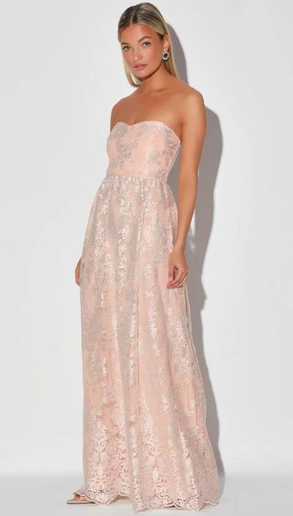 NWOT Lulus Love Will Find A Way Peach Lace Strapless Maxi Dress S - Image 3