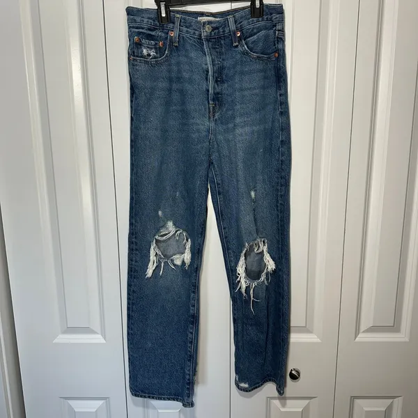 Levis Ribcage Straight Ankle Jeans Womens 29 Blue Distressed High Rise Capsule - Image 2