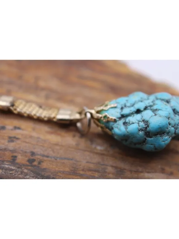 Turquoise Nugget Keychain With Gold-Tone Ring & Mesh Chain Unique Handmade Gift - Image 5