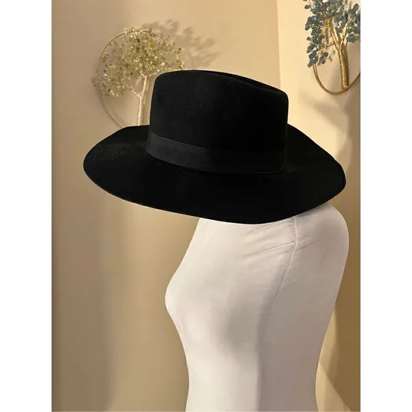 Black 100% Wool Felt Cowboy Rancher Hat - Image 2
