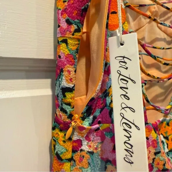 For Love &‎ Lemons Mini Dress Multicolor Floral New Lace Up Back Women Small - Image 8