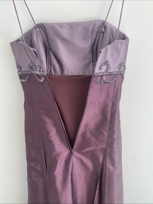 Marisa Baratelli Thai Silk Beaded Gown Spagetti Straps/Strapless Plum Mauve 2 - Image 6