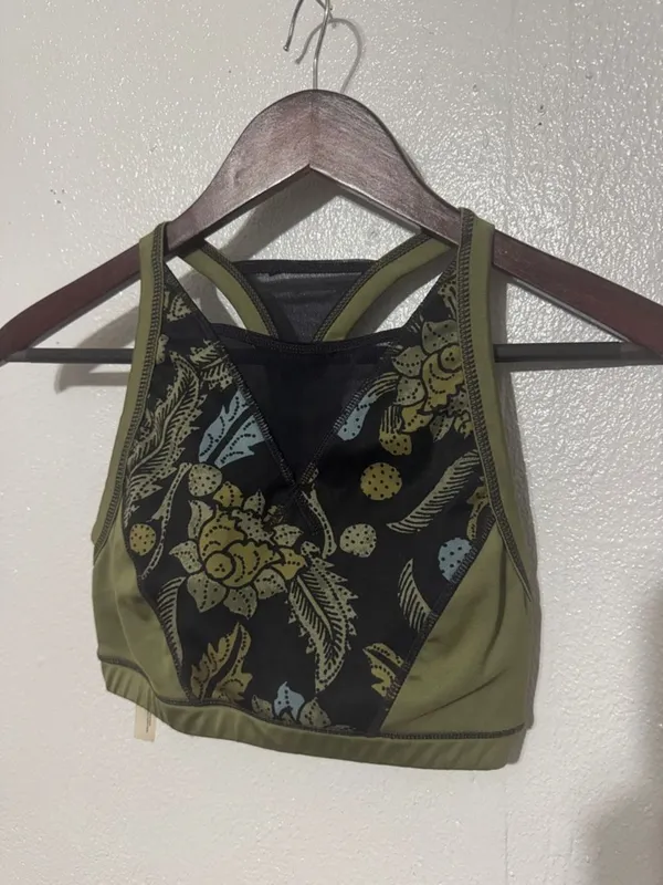 Free People Movement Vida Printed Sports Bra Jungle Floral Mesh Green Black XS - Image 5