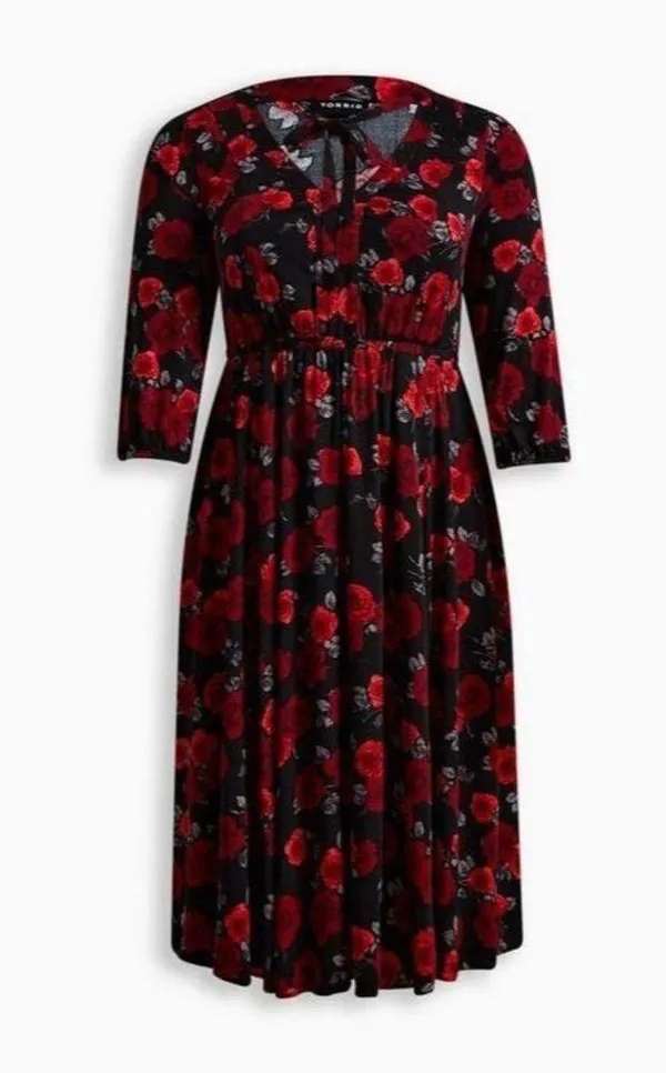 Womens Size 2 2X Torrid Midi Neck Tie Floral Dress NWT - Image 5