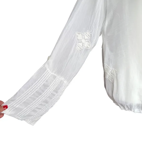 Johnny Was‎ White Embroidered Long Sleeve Sheer Blouse Sz M - Image 5