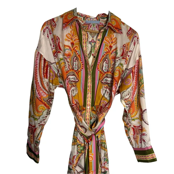 Antonio Melani Roxanne Baroque Paisley Belted Long Sleeve Midi Shirt Dress 2 - Image 3