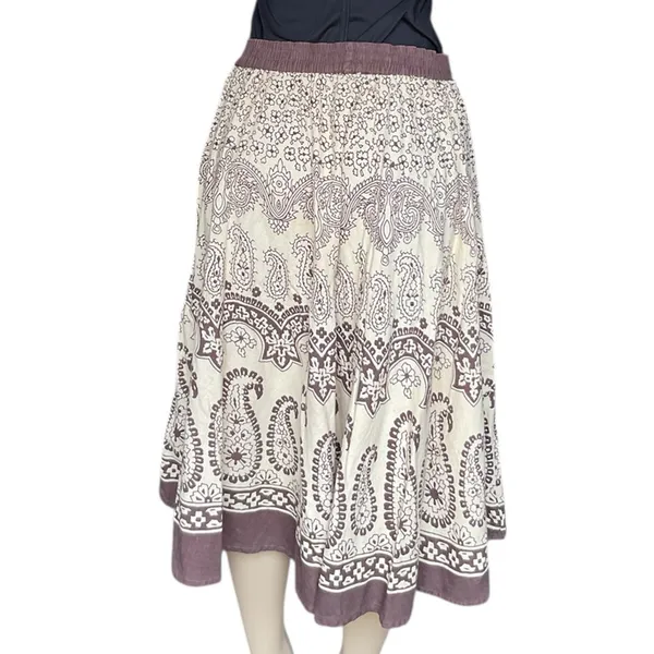 Vintage Bohemian Skirt West Midi Skirt Brown Paisley Floral Print Studio - Image 2