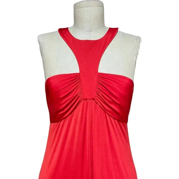 JAY GODFREY Halter Neck Jersey‎ Red Maxi Dress Gown Size 6 - Image 2