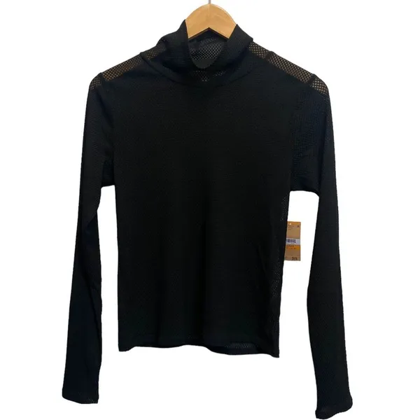 Rachel Roy‎ turtle neck See Through Long Sleeve Gothic Black top October Fishnet - Image 2