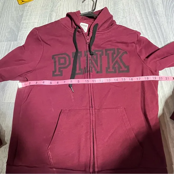 Victoria’s Secret PINK Burgundy Maroon Zip-Up Hoodie; Large Women’s - Image 5
