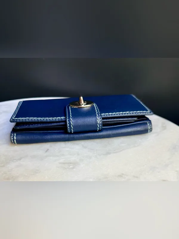 Vintage Coach Blue Leather Turnlock Checkbook Wallet Contrast Stitching - Image 6