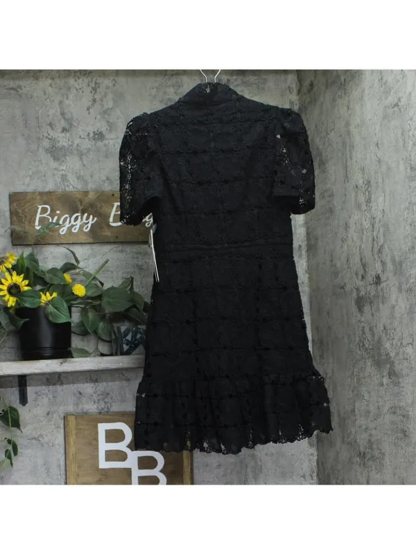 NWT Aqua Womens Floral Lace Mock Neck Mini Dress IDM11073 Black S - Image 3