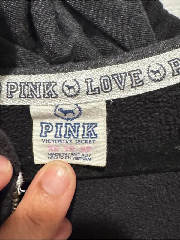 PINK Victoria’s Secret Black Zip Hoodie XS Love Pink 86 Graphic Sweatshirt - Image 4